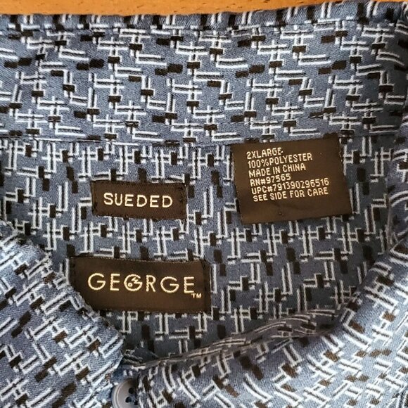 George Mens 2XL Sueded Blue Pattern Long Sleeve Button-Up Shirt - Picture 6 of 8